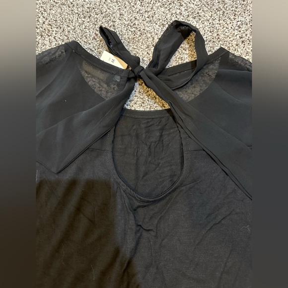 THE LIMITED M Black Jersey Top Chiffon Sheer Shoulder Neck Tie R $35 - Picture 10 of 11